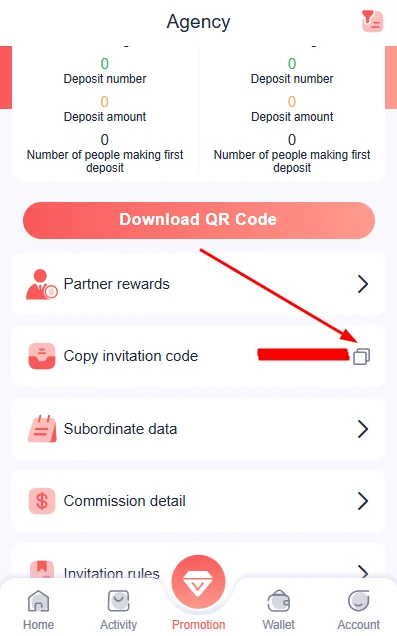 Copy invitation code